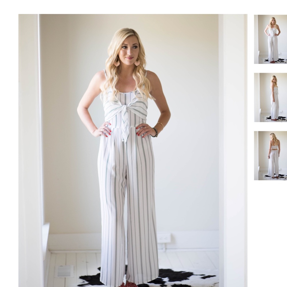 Striped Tie Front Jumpsuit